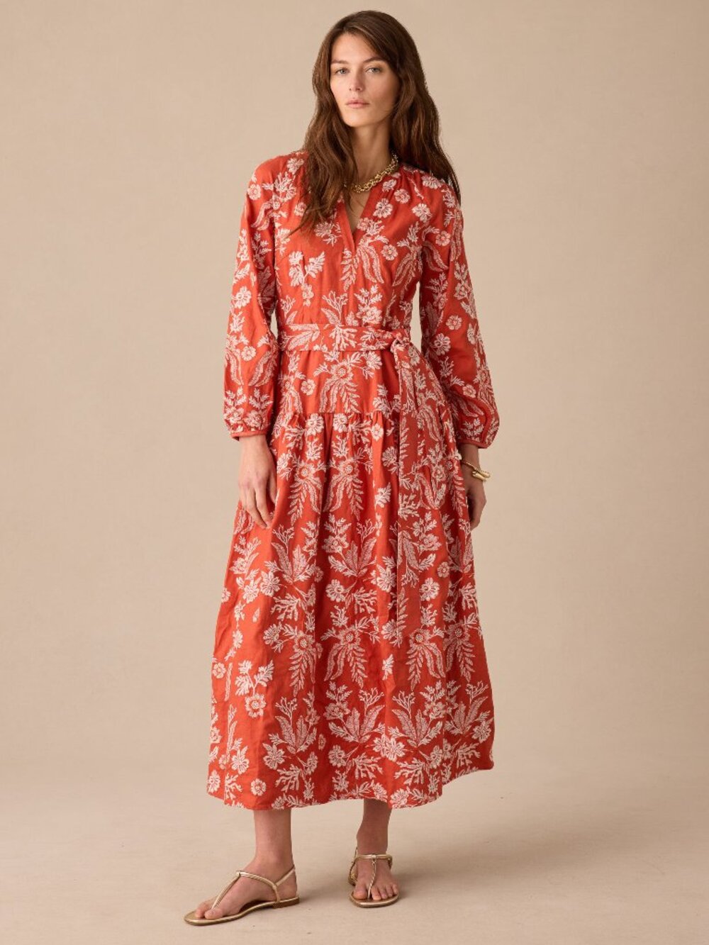 J McLaughlin Nancy Linen Blend Embroidered Dress NEW